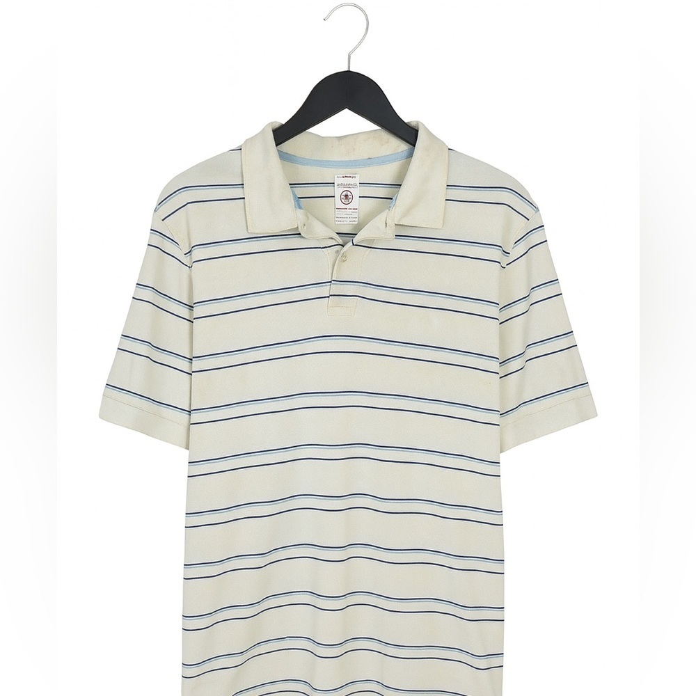 Red Camel Men’s Medium Golf Polo Shirt Yellow with Blue Stripes 100% Cotton